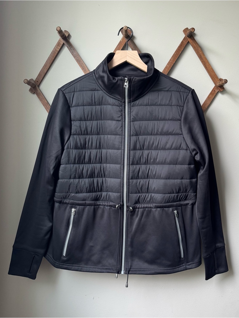 Avia Black Quilted Puffer Mixed Media Athletic Jacket Women’s Large